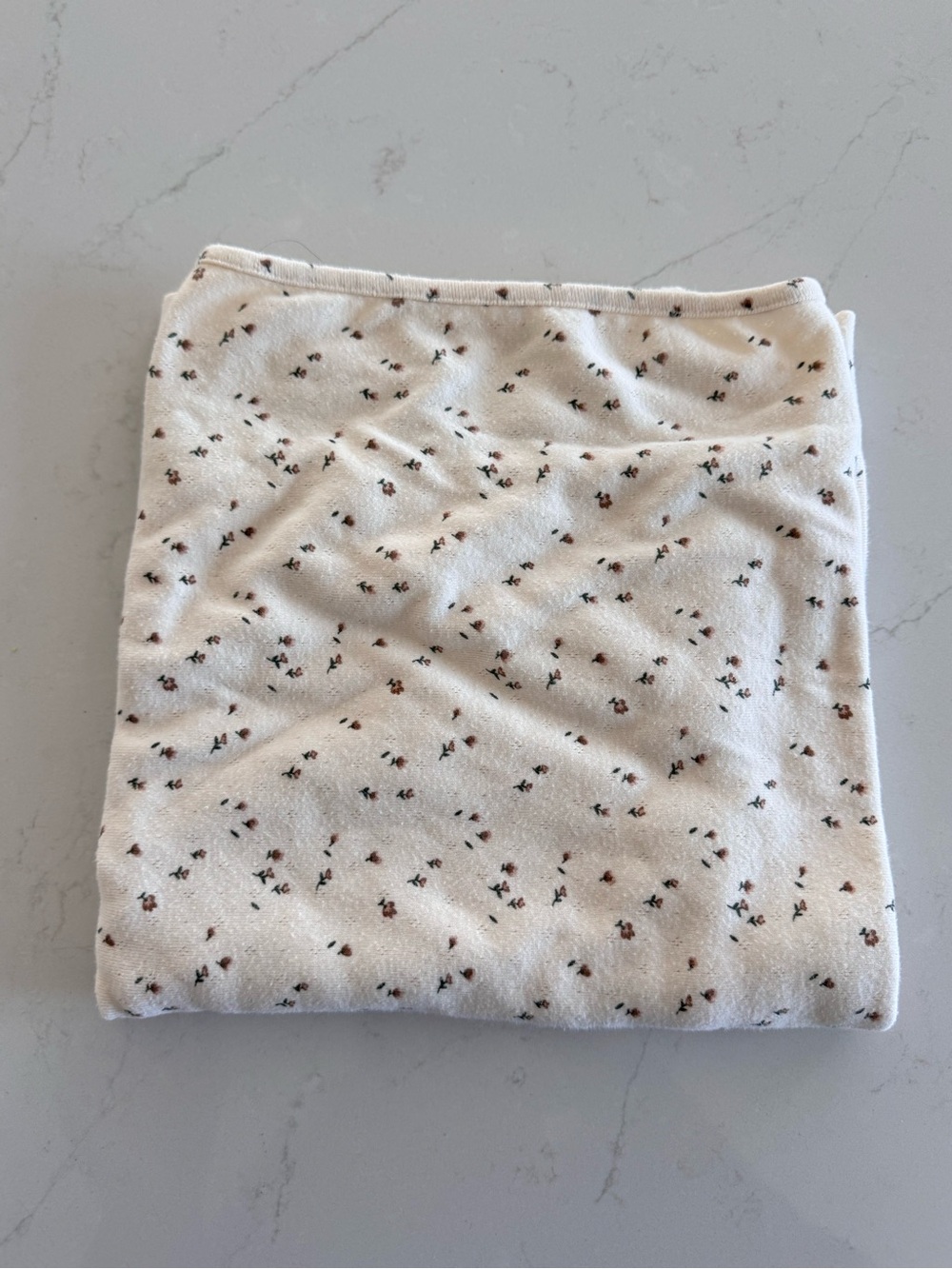 Colored Organics Cream Blanket with Tiny Brown and Green Floral Print
